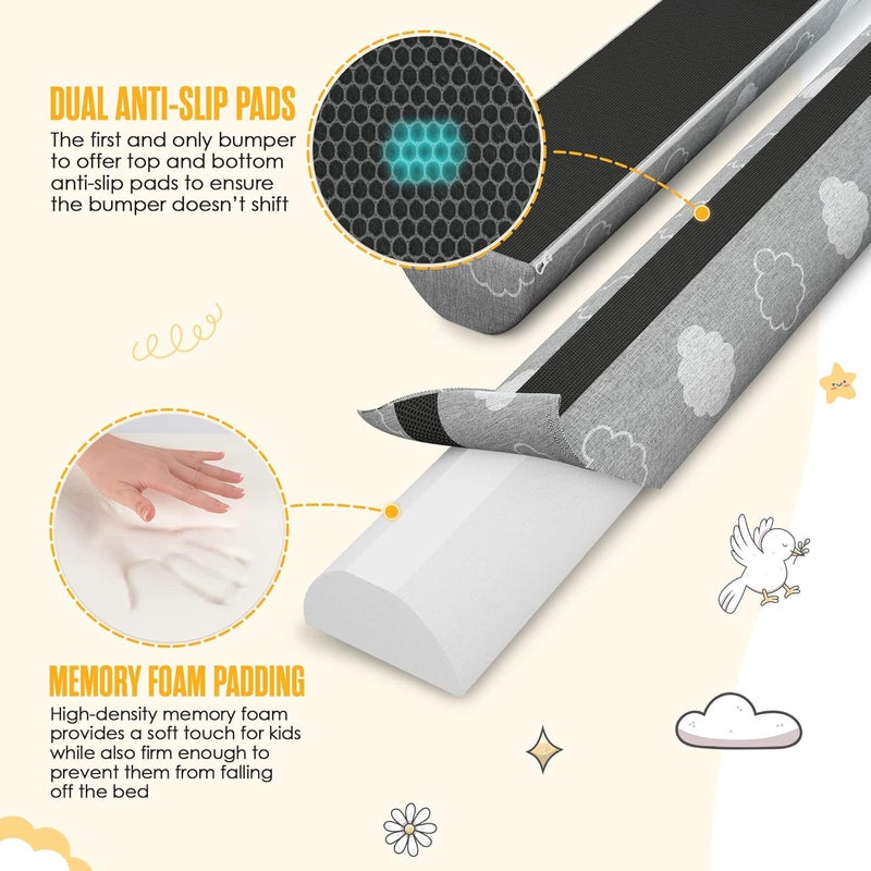 Sleepah Bed Bumpers for Toddlers Memory Foam Rail Guards Waterproof Washable Dual Sided Non-Slip Soft Cover - Safety Guard Noodle Long Pillow Pads for King Queen Full Twin Beds (1 Pack) - Image 5
